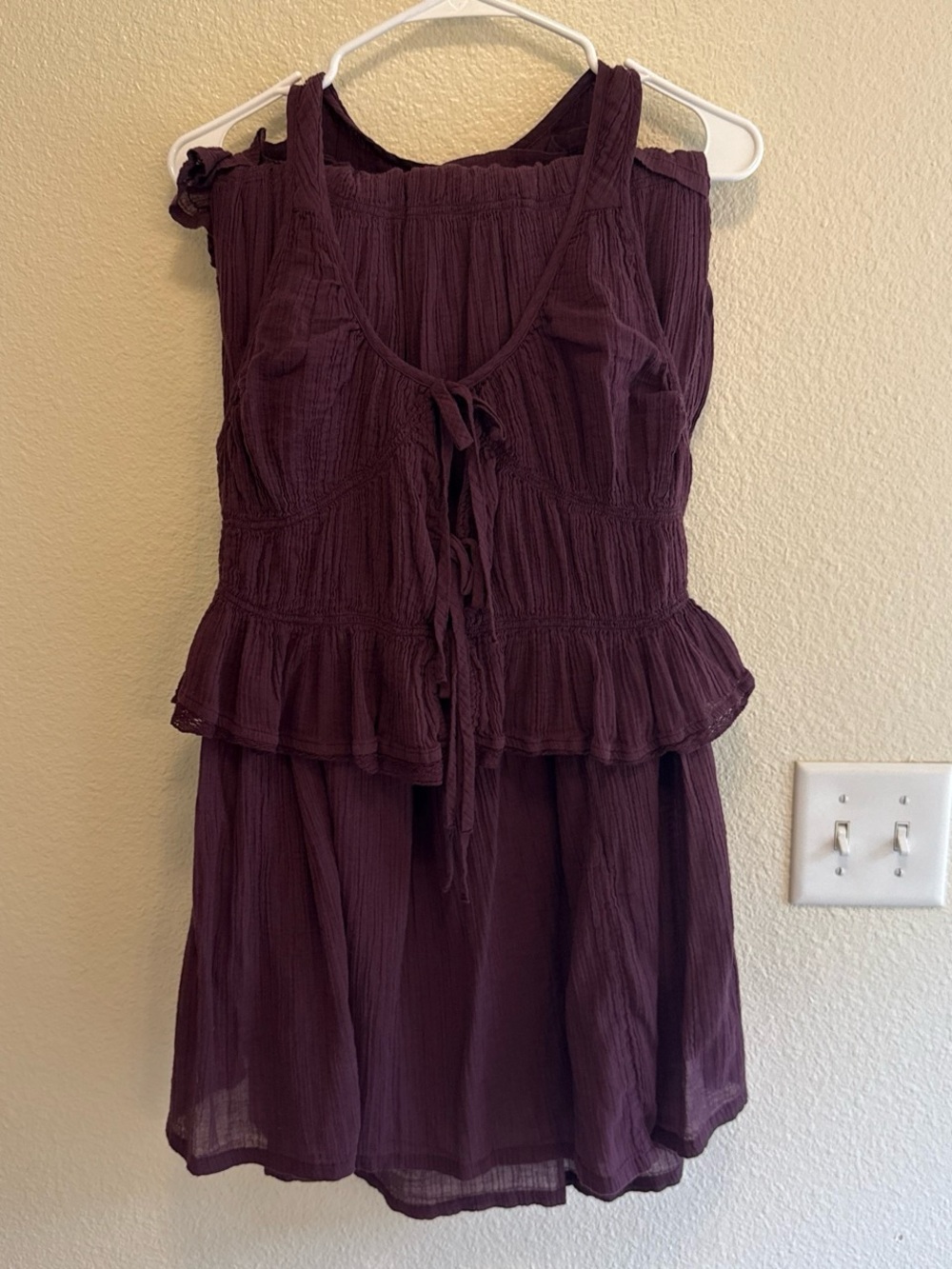 Free People Plum Tiered Tie-Front Mini Dress
